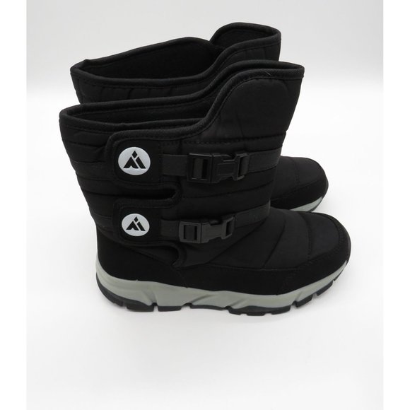 Men Size 4 Women Size 6 Black Snow boots Hook Loop Closure - Picture 2 of 7